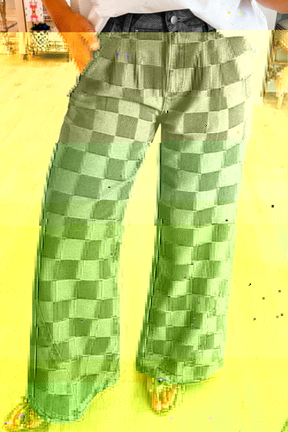 Checkered Wide Leg Jeans with Pockets