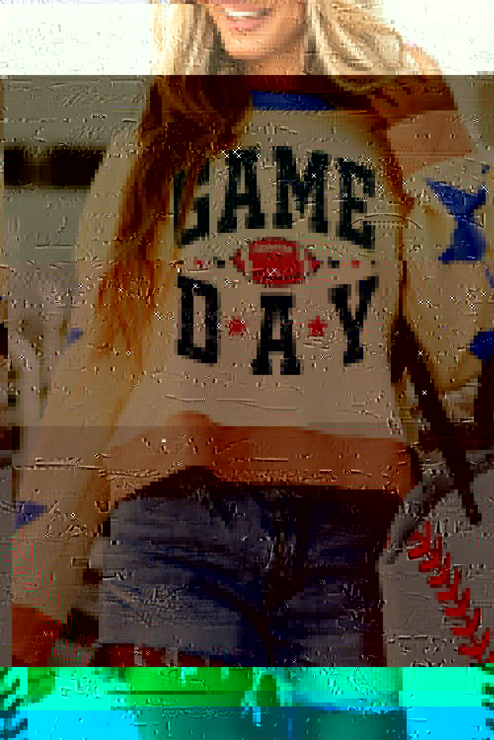 GAME DAY Star Patch Round Neck Long Sleeve Sweatshirt