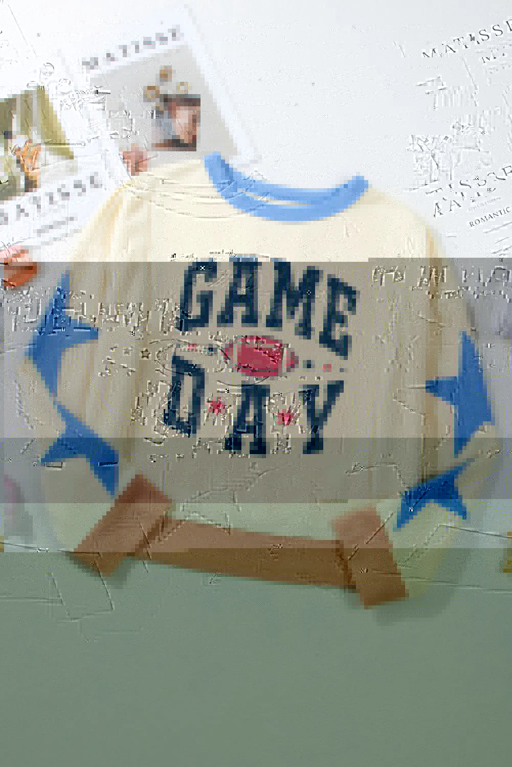 GAME DAY Star Patch Round Neck Long Sleeve Sweatshirt