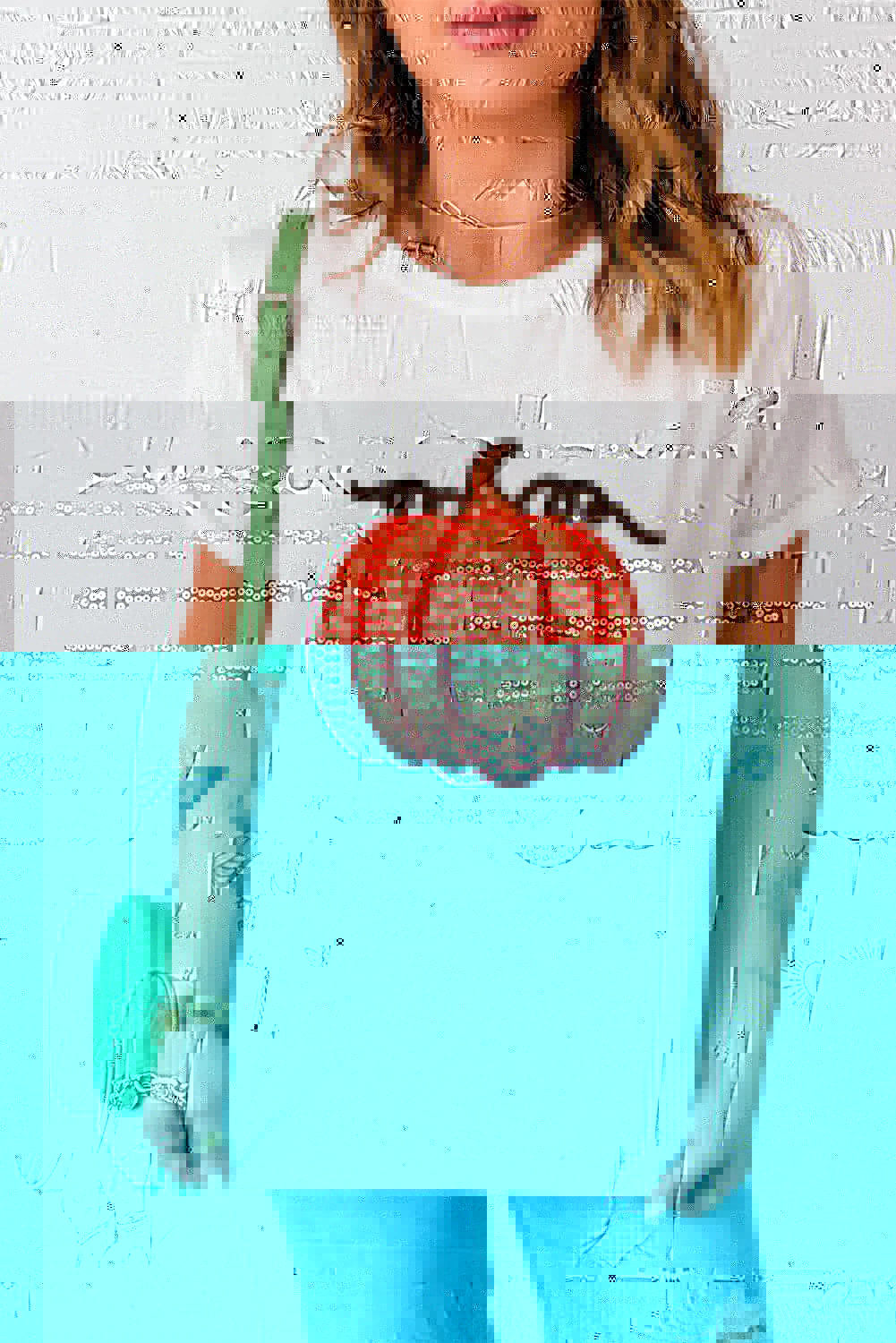 Full Size Sequin Pumpkin Round Neck Short Sleeve T-Shirt