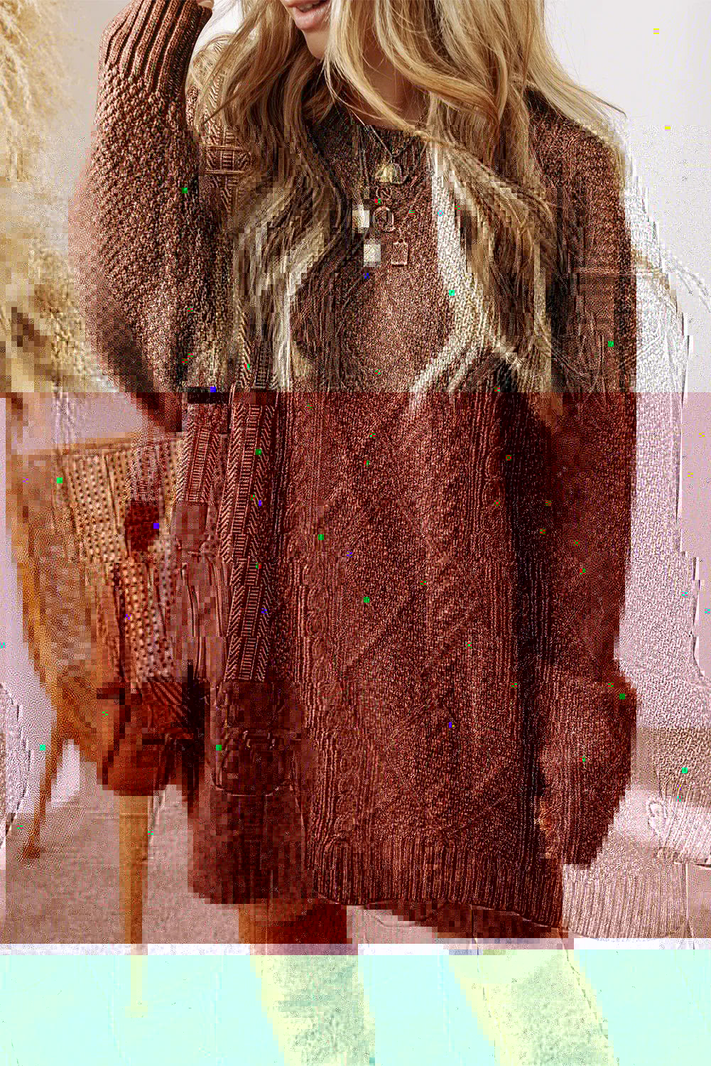 Cable-Knit Round Neck Sweater Dress