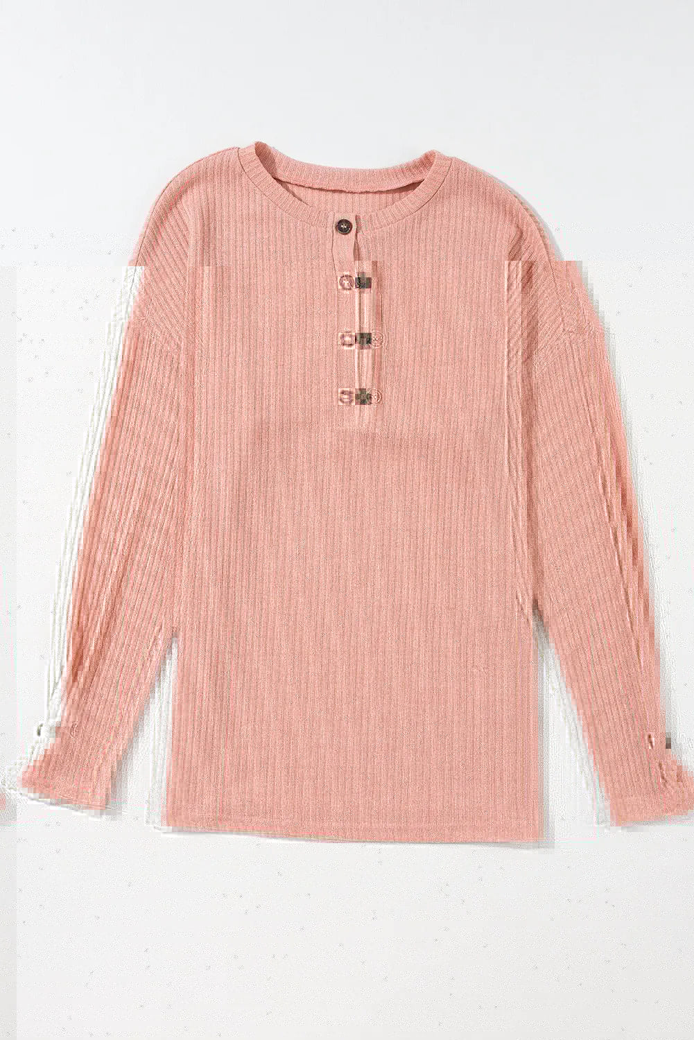 Ribbed Half Button Long Sleeve Knit Top