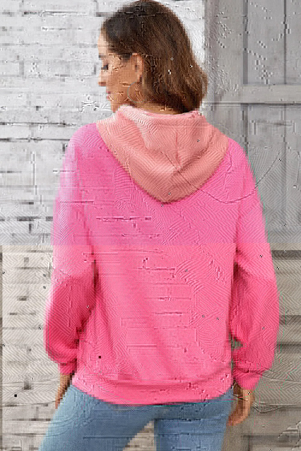 Drawstring Color Block Long Sleeve Hoodie