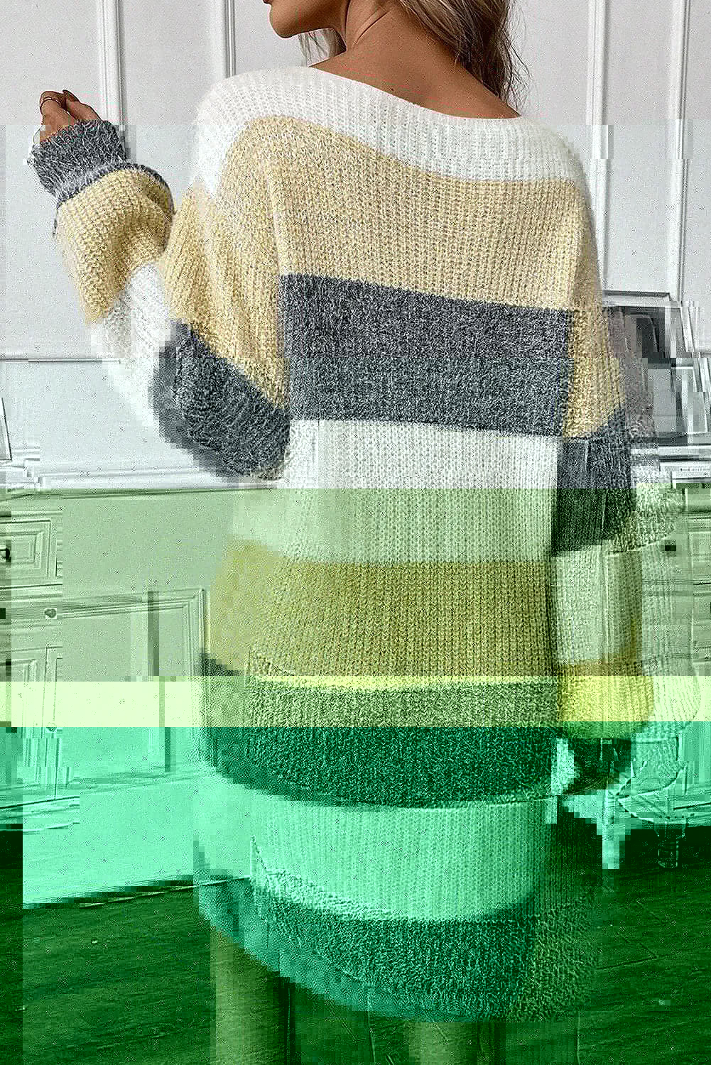 Color Block Boat Neck Long Sleeve Sweater Dress