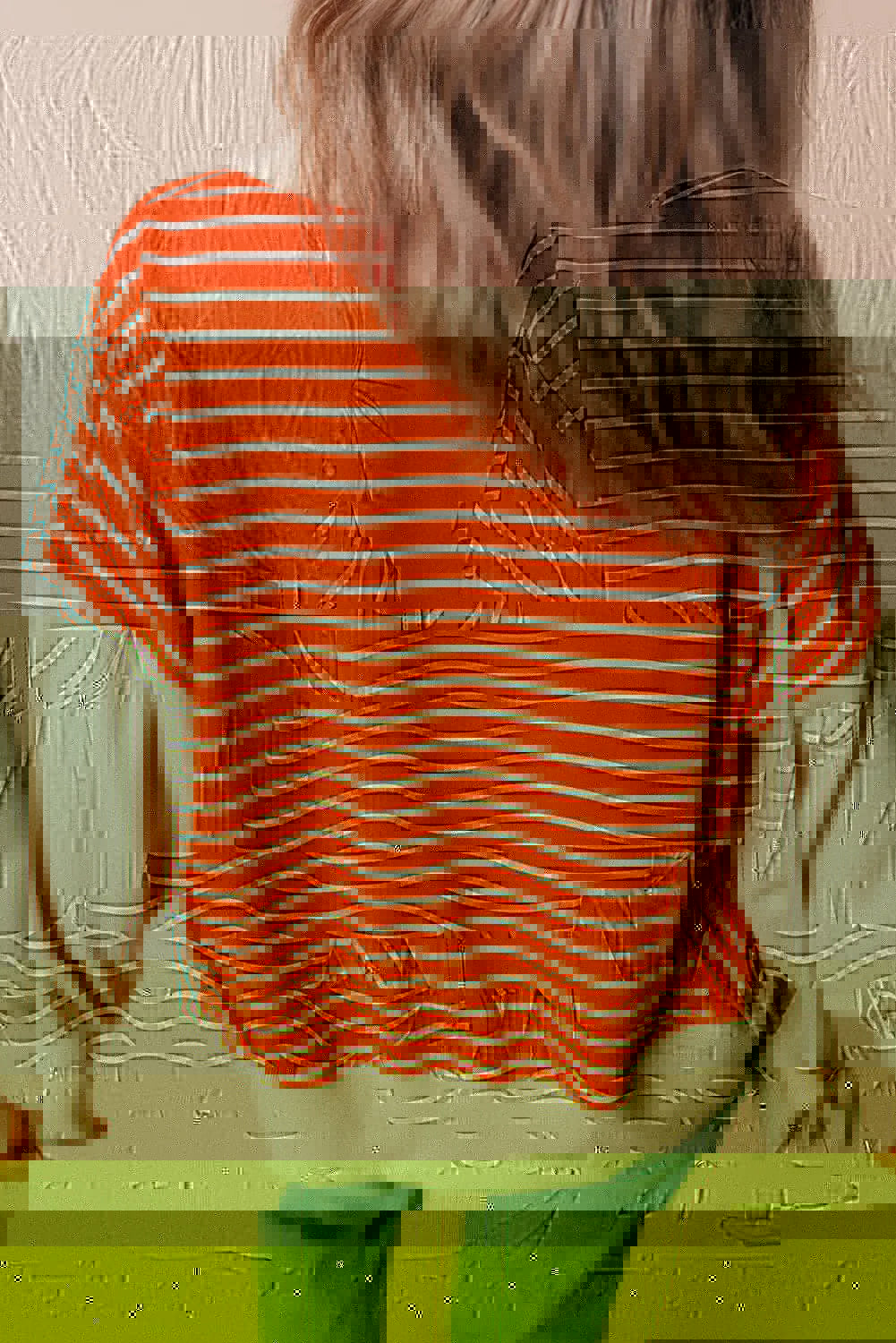 Slit Striped Long Sleeve Sweatshirt