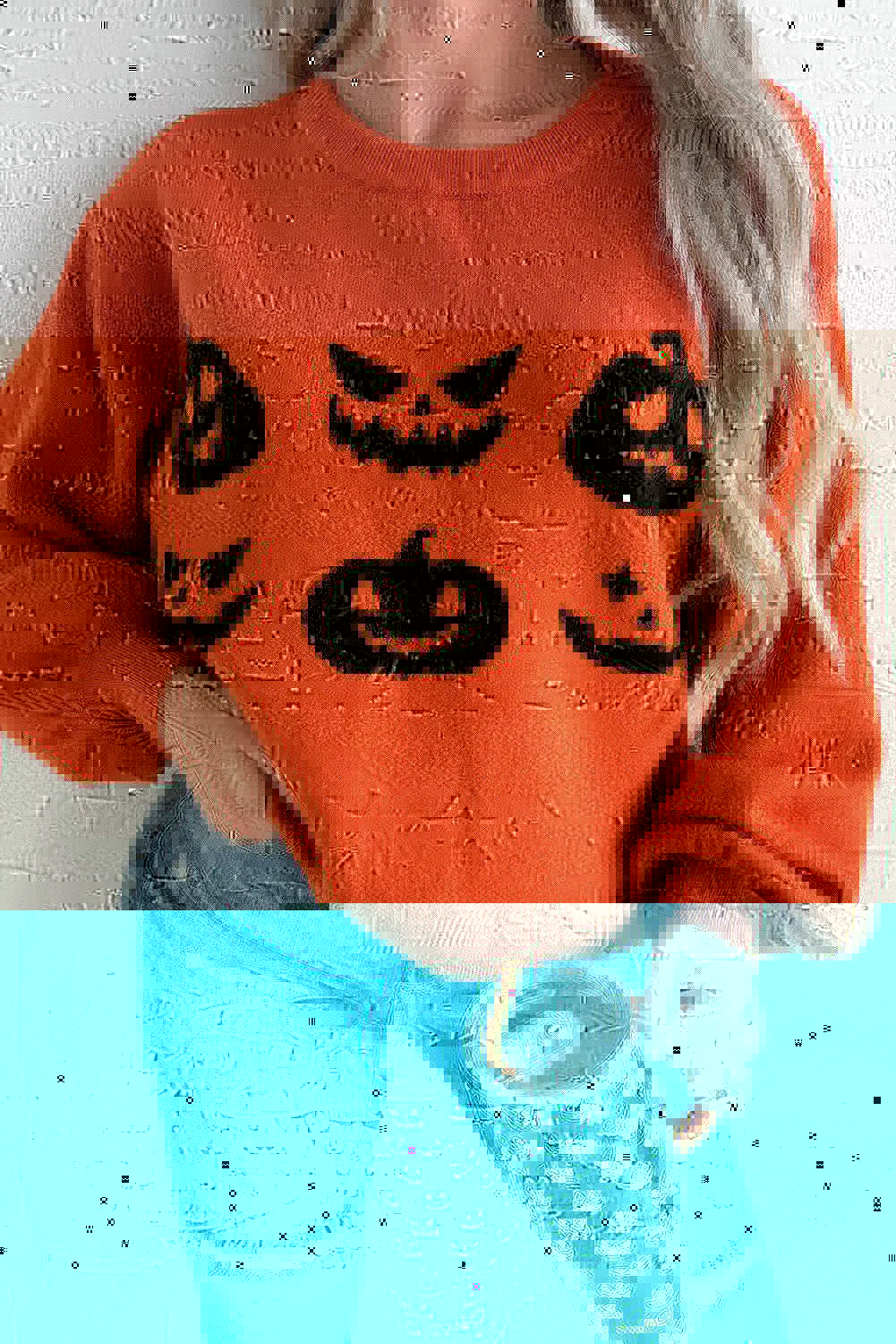 Pumpkin Pattern Round Neck Sweater