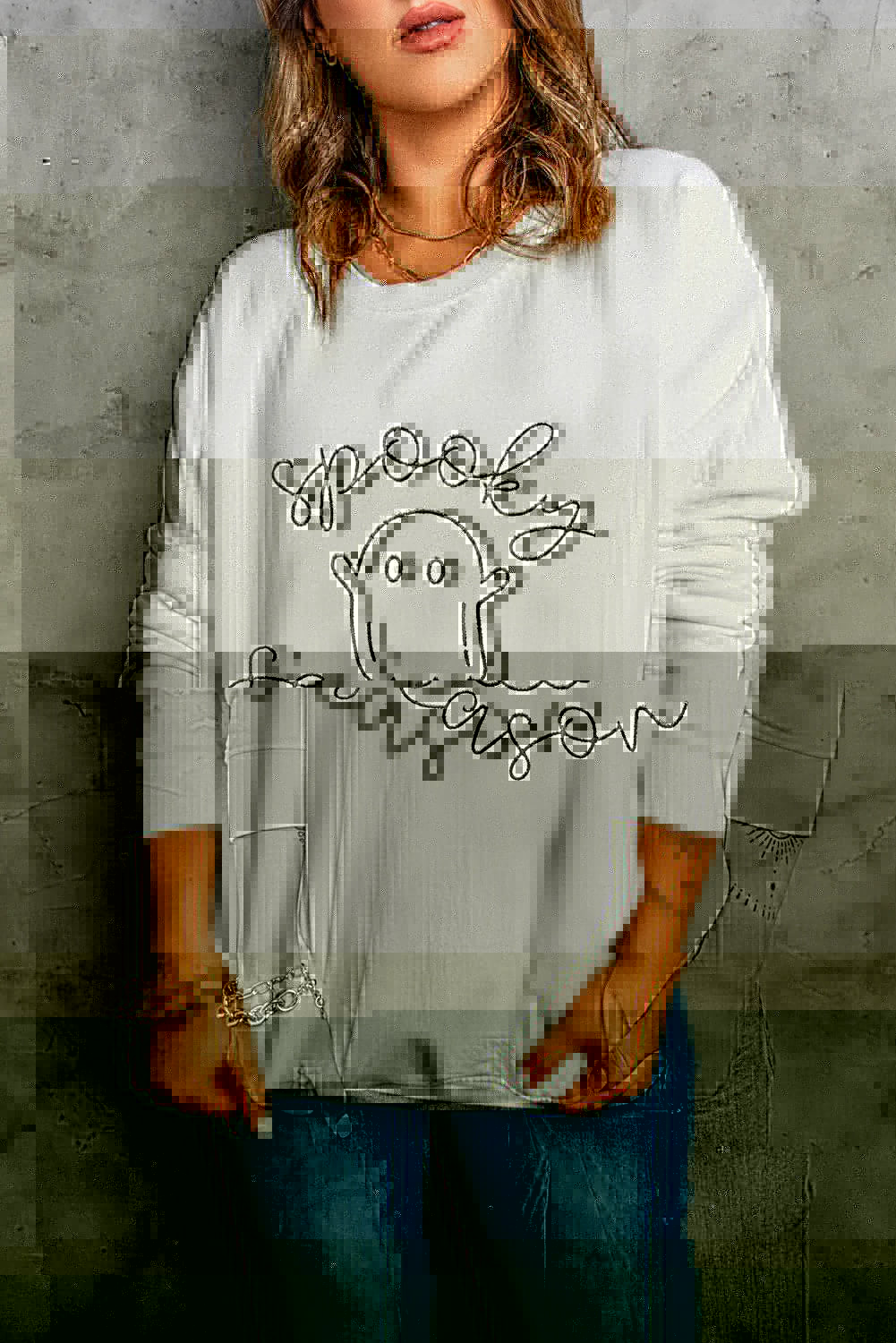 Ghost Graphic Long Sleeve Dropped Shoulder Sweatshirt