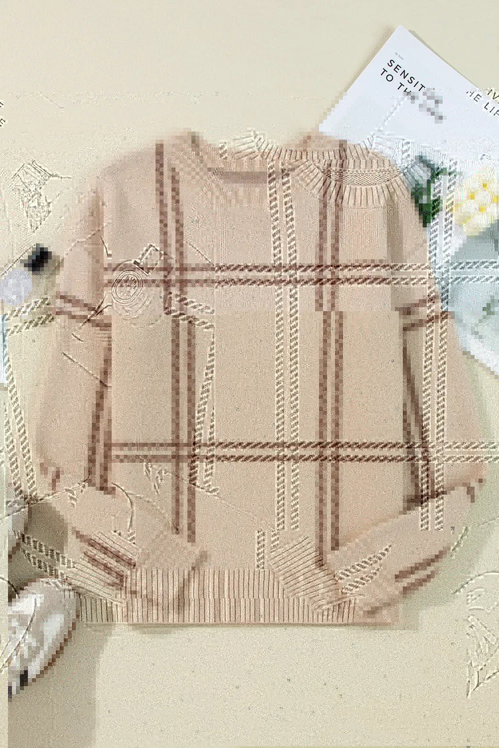 Plaid Round Neck Dropped Shoulder Sweater