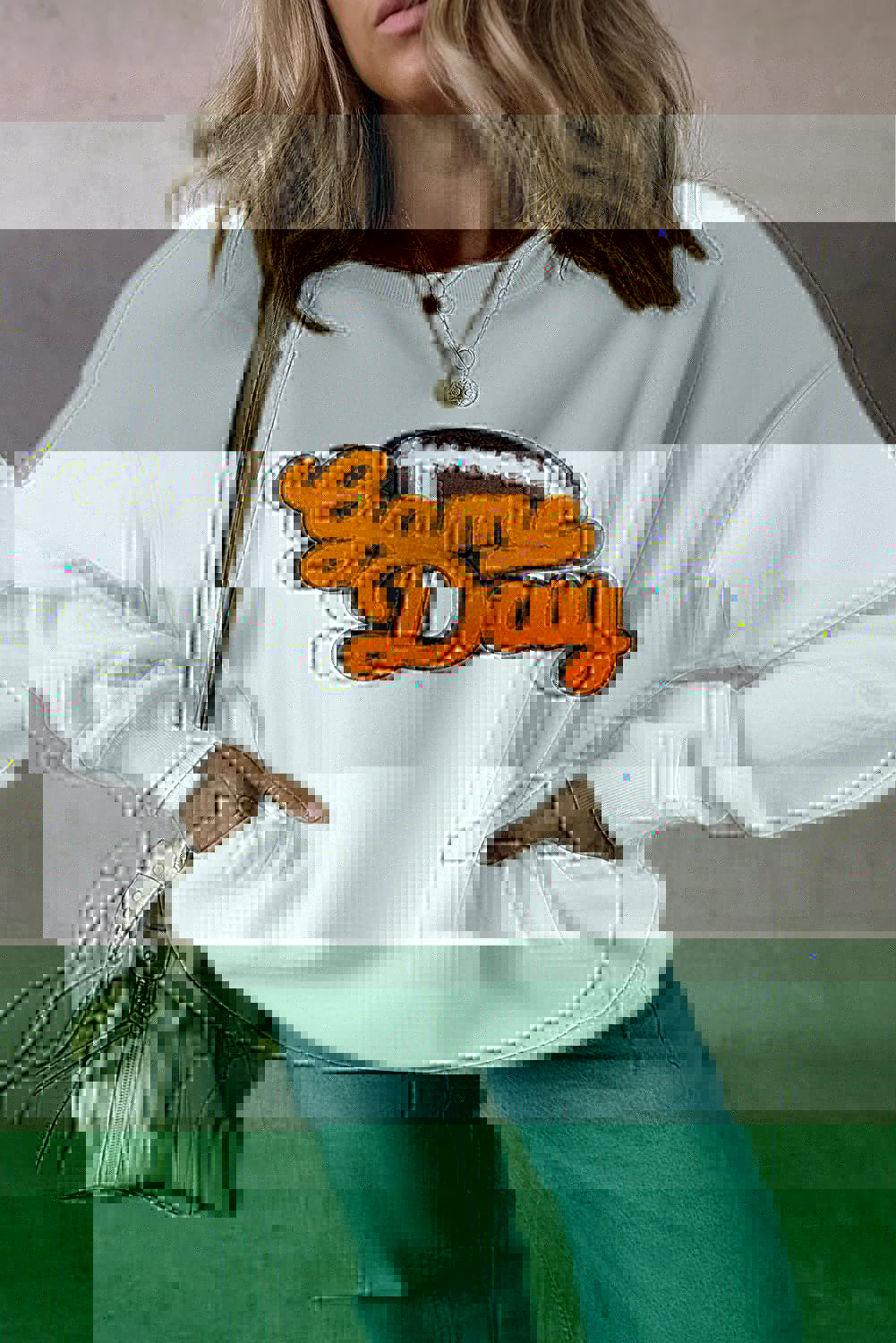 GAME DAY Football Round Neck Long Sleeve Sweatshirt