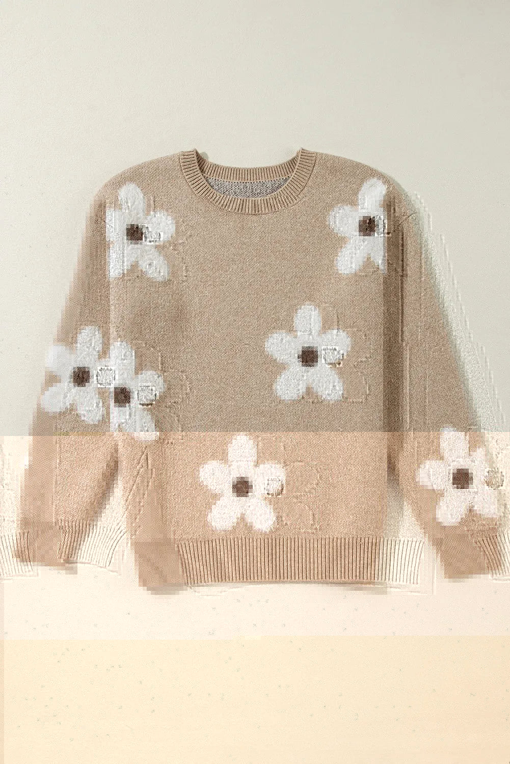 Flower Round Neck Long Sleeve Sweater